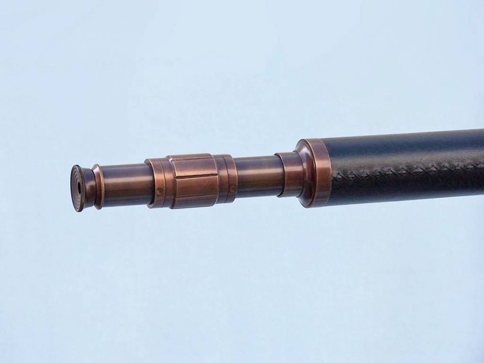 Floor Standing Bronzed With Leather Galileo Telescope 65"
