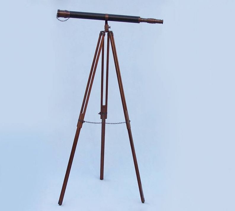 Floor Standing Bronzed With Leather Galileo Telescope 65"