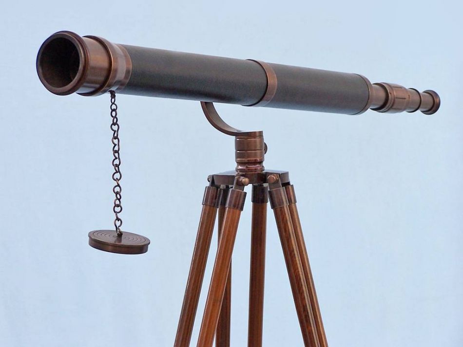 Floor Standing Bronzed With Leather Galileo Telescope 65"