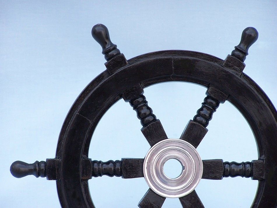 Deluxe Class Wood and Chrome Decorative Pirate Ship Steering Wheel 12"