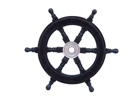 Deluxe Class Wood and Chrome Decorative Pirate Ship Steering Wheel 12"