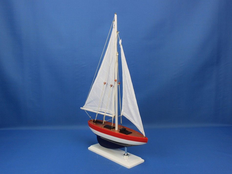 Wooden USA Sailer Model Sailboat Decoration 17"