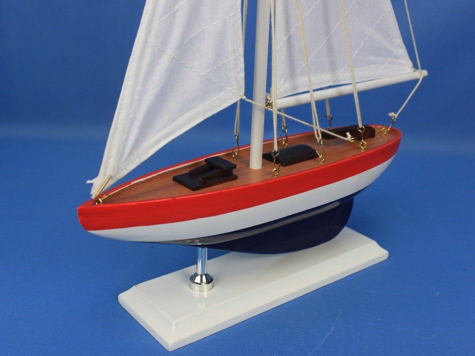 Wooden USA Sailer Model Sailboat Decoration 17"