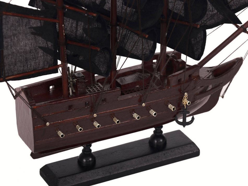 Wooden Black Pearl with Black Sails Model Pirate Ship 12"