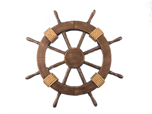 Rustic Wood Finish Decorative Ship Wheel 18"