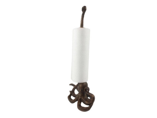 Rustic Copper Cast Iron Octopus Kitchen Paper Towel Holder 19"