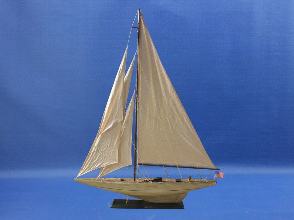 Wooden Rustic Intrepid Model Sailboat Decoration 60"