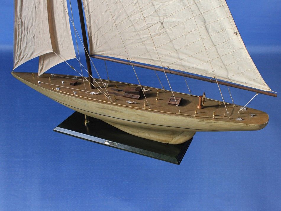 Wooden Rustic Intrepid Model Sailboat Decoration 60"