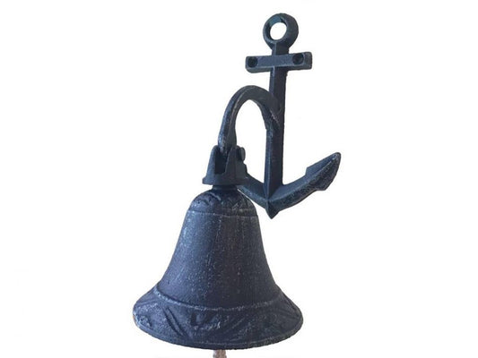 Rustic Dark Blue Cast Iron Wall Hanging Anchor Bell 8"