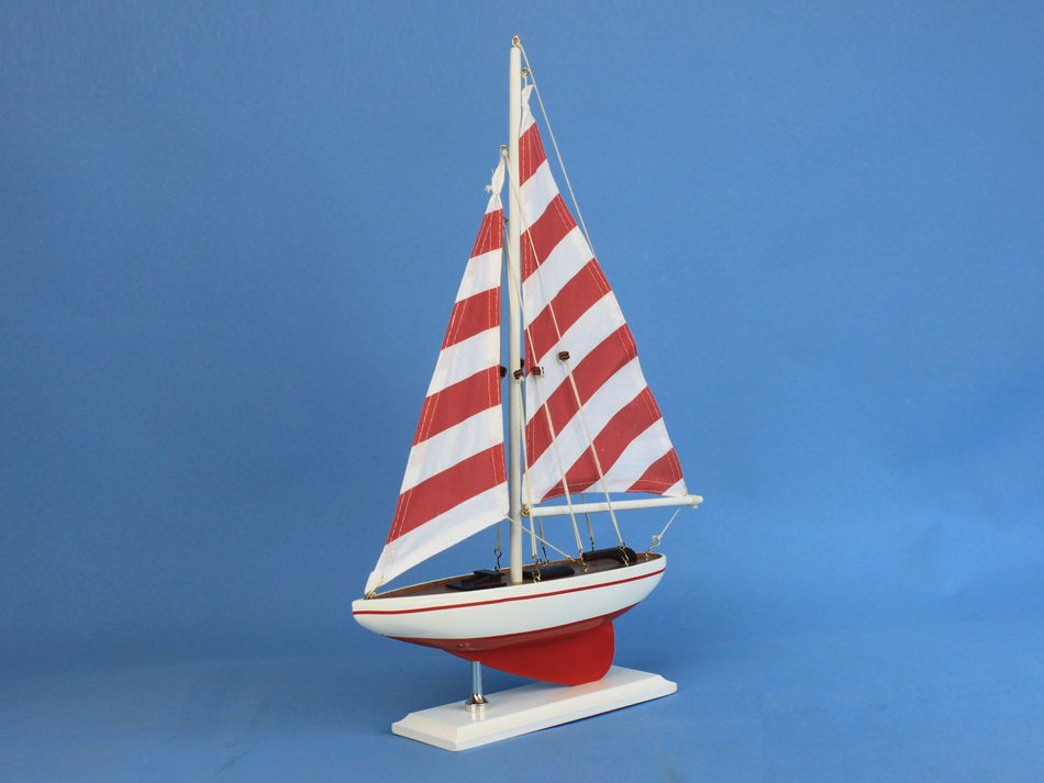 Wooden Red Striped Pacific Sailer Model Sailboat Decoration 17"