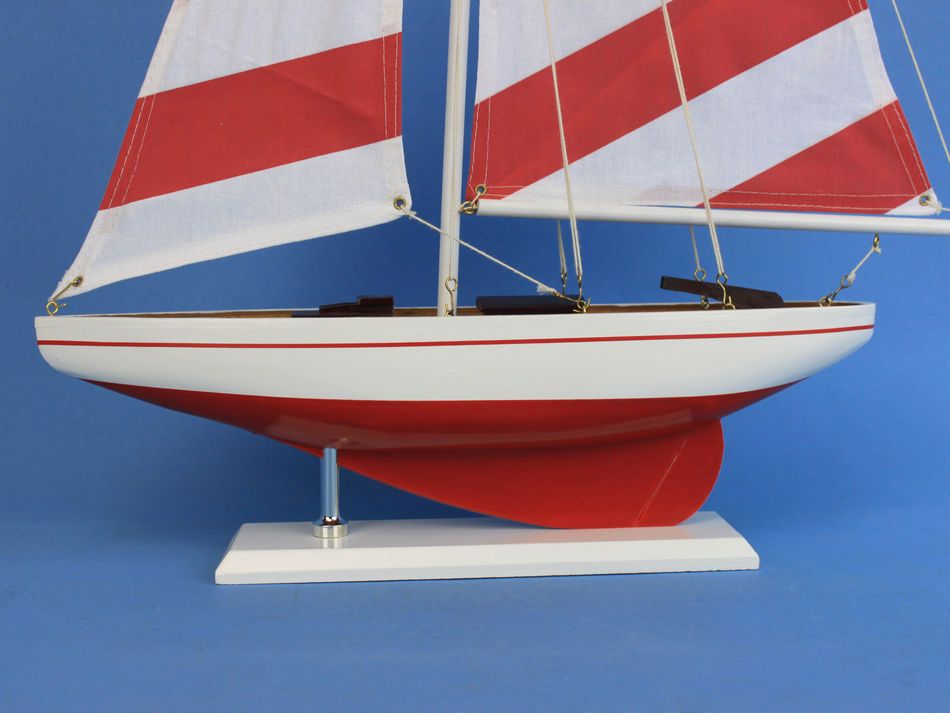 Wooden Red Striped Pacific Sailer Model Sailboat Decoration 25"