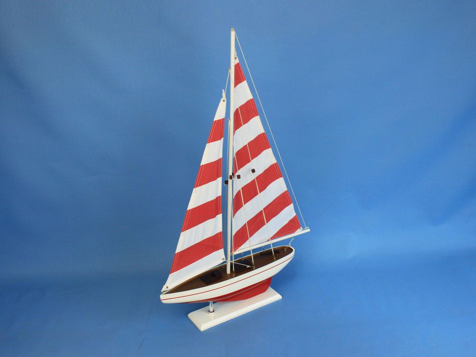 Wooden Red Striped Pacific Sailer Model Sailboat Decoration 25"