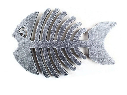 Antique Silver Cast Iron Fish Bone Trivet 11"