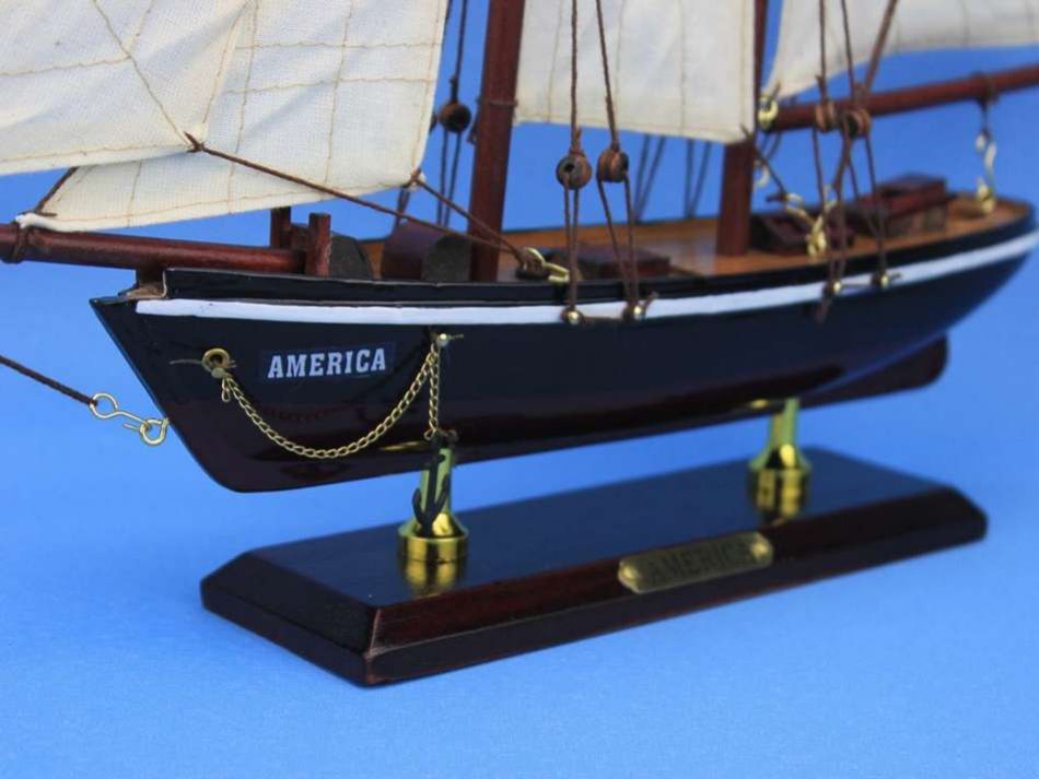 Wooden America Model Sailboat Decoration 16"