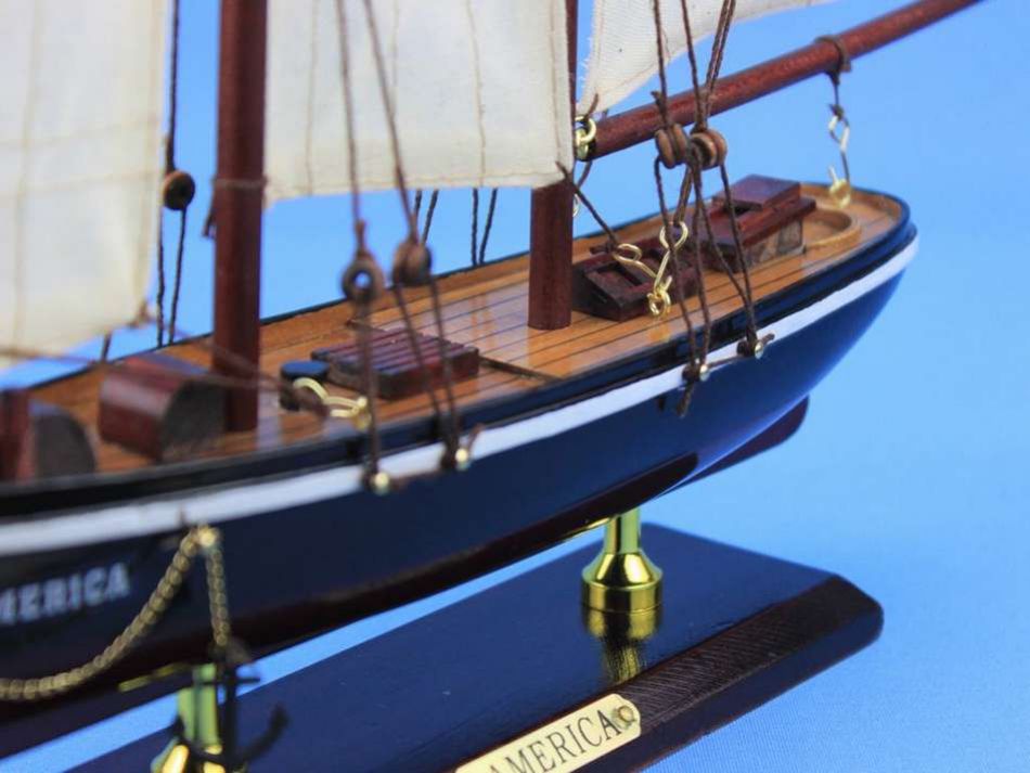 Wooden America Model Sailboat Decoration 16"