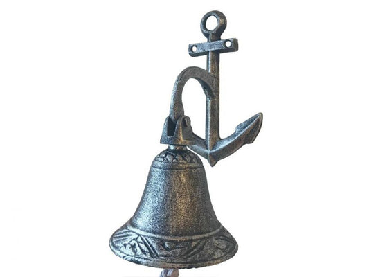 Rustic Silver Cast Iron Wall Hanging Anchor Bell 8"