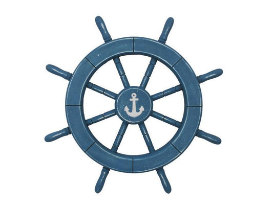 Rustic All Light Blue Decorative Ship Wheel with Anchor 18"