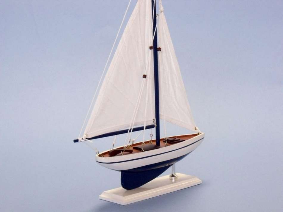 Wooden Blue Pacific Sailer Model Sailboat Decoration 17"