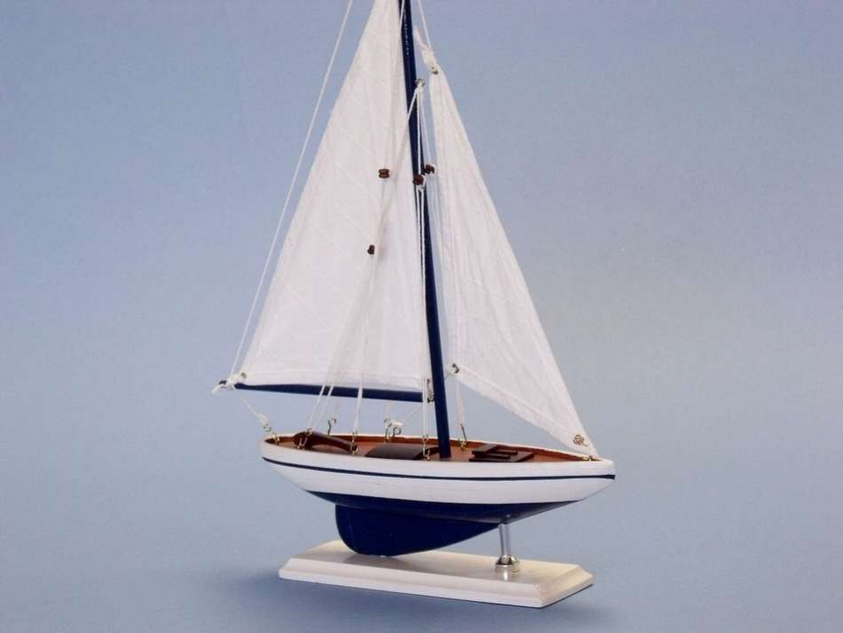 Wooden Blue Pacific Sailer Model Sailboat Decoration 17"