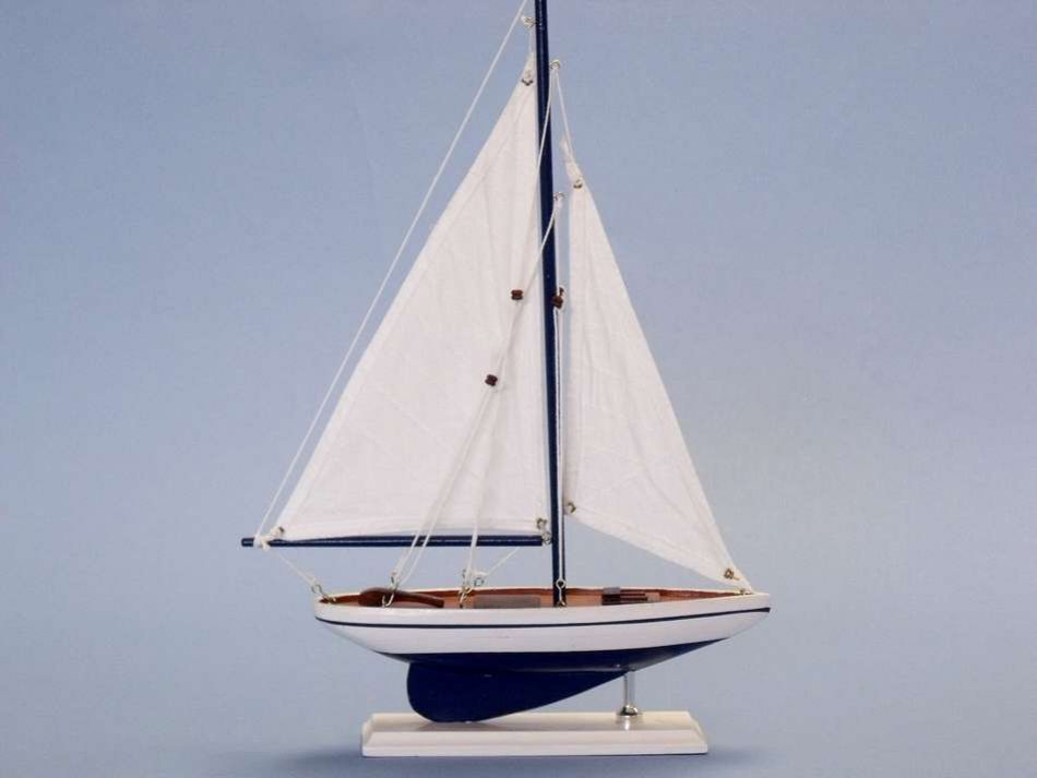 Wooden Blue Pacific Sailer Model Sailboat Decoration 17"