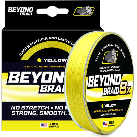 BEYOND BRAID YELLOW 8X- ULTRA PERFORMANCE 8 STRAND 300 Yards 8-60lb Test
