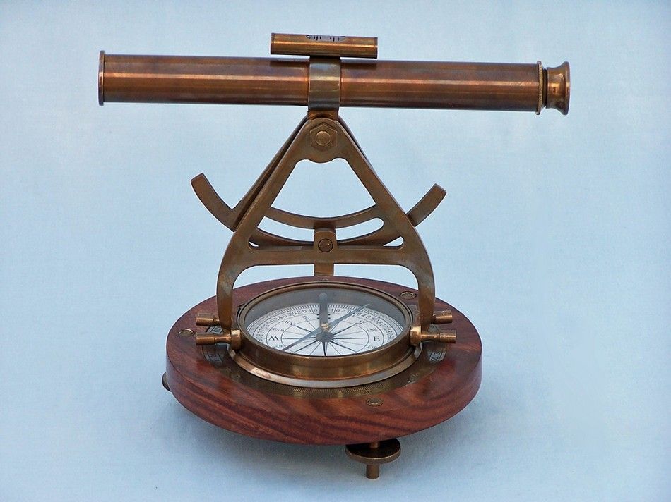 Antique Brass Alidade Compass 14"