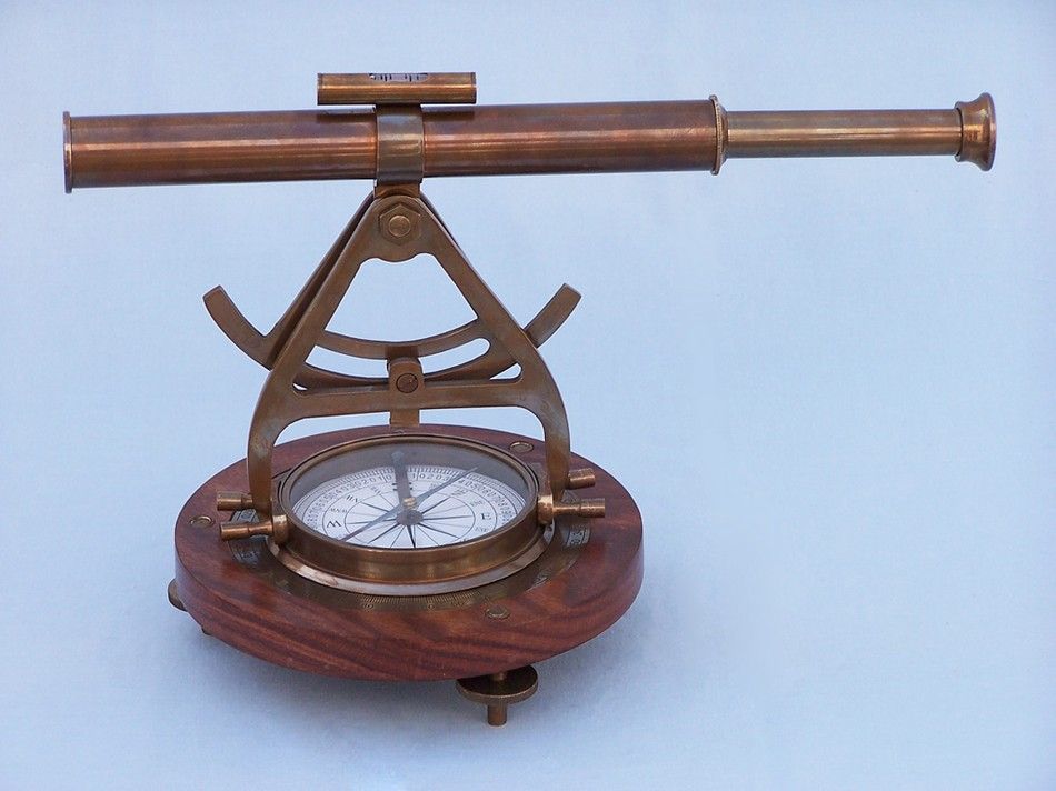 Antique Brass Alidade Compass 14"