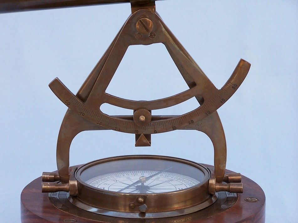 Antique Brass Alidade Compass 14"