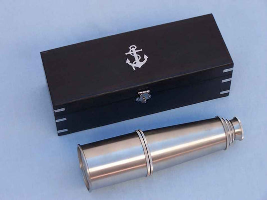 Deluxe Class Brushed Nickel Admirals Spyglass Telescope 27" with Rosewood Box
