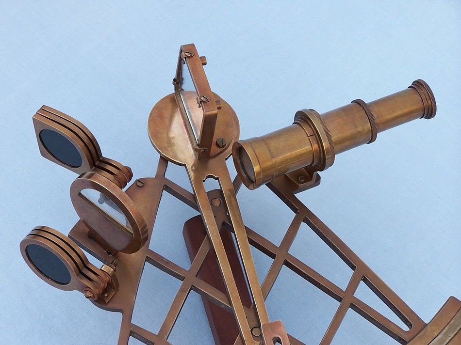 Admiral's Antique Brass Sextant 12" with Rosewood Box