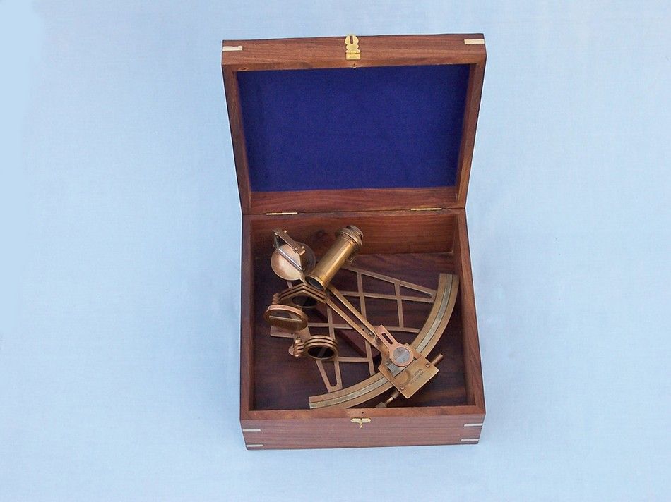 Admiral's Antique Brass Sextant 12" with Rosewood Box