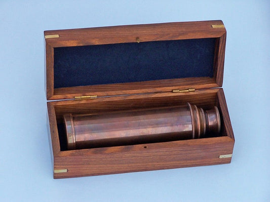 Deluxe Class Captain's Antique Copper Spyglass Telescope 15" with Rosewood Box