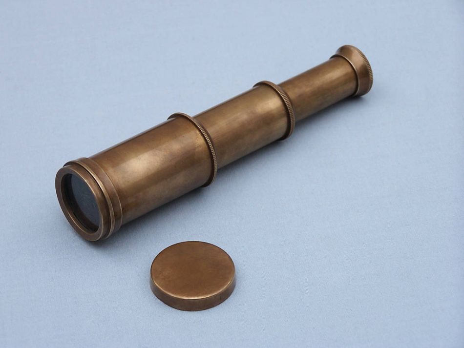 Deluxe Class Scout's Antique Brass Spyglass Telescope 7" with Rosewood Box