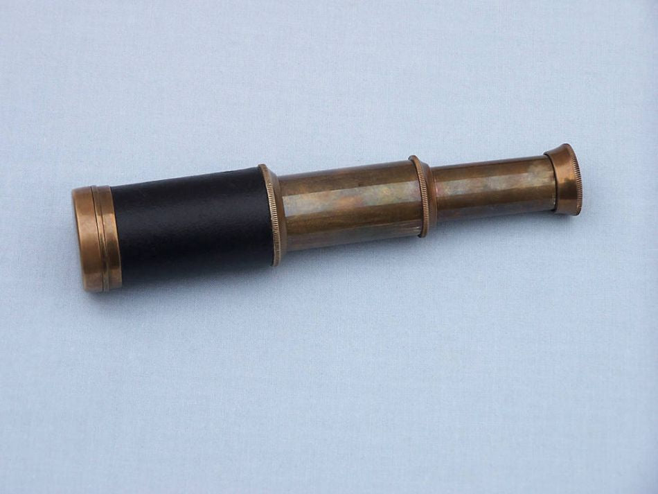 Deluxe Class Scout's Antique Brass Leather Spyglass Telescope 7" with Rosewood Box