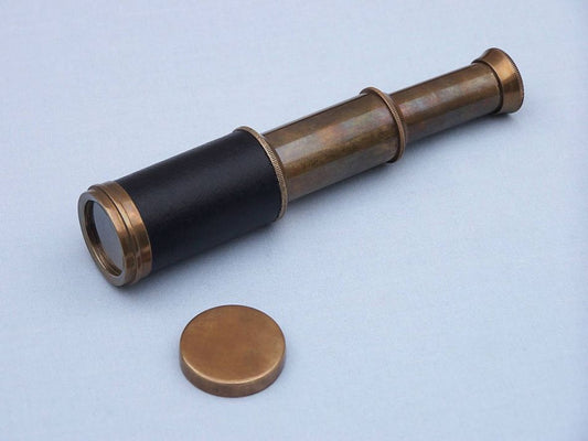 Deluxe Class Scout's Antique Brass Leather Spyglass Telescope 7" with Rosewood Box