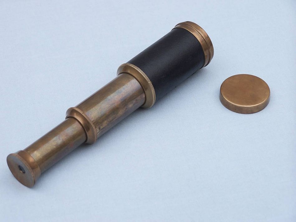 Deluxe Class Scout's Antique Brass Leather Spyglass Telescope 7" with Rosewood Box