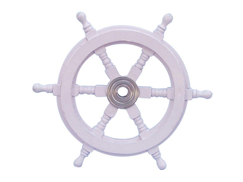 Deluxe Class White Wood and Chrome Ship Decorative Steering Wheel 12"