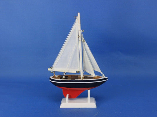 Wooden American Sailer Model Sailboat Decoration 9"