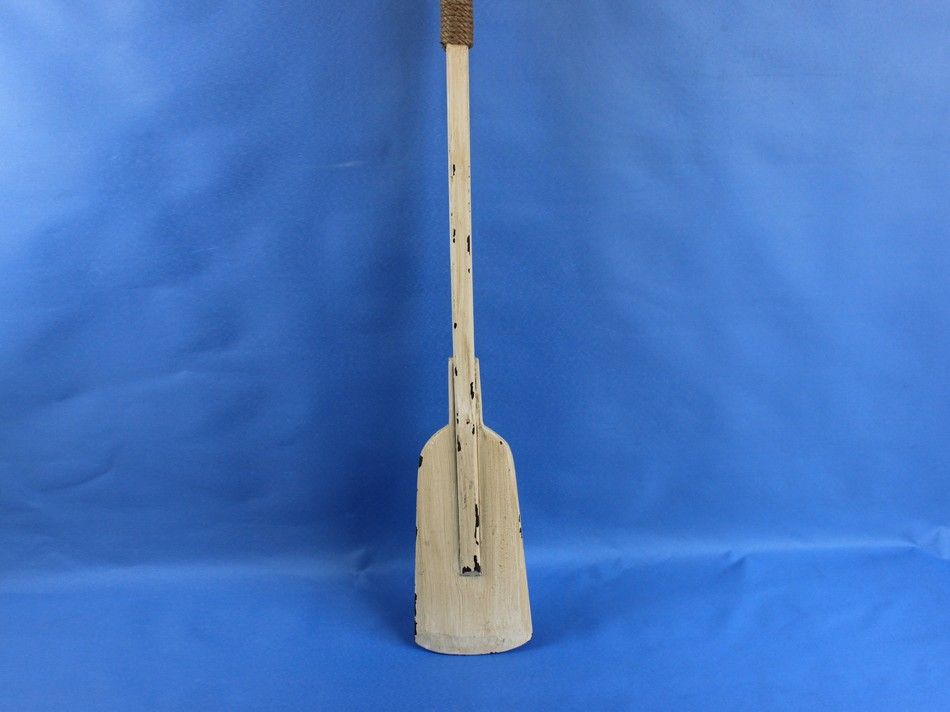 Wooden Rustic Whitewashed Squared Decorative Rowing Boat Oar with Hooks 50"