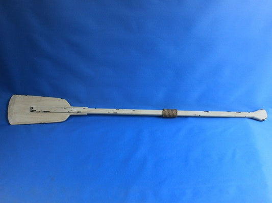 Wooden Rustic Whitewashed Squared Decorative Rowing Boat Oar with Hooks 50"