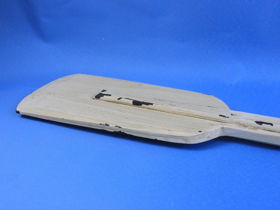 Wooden Rustic Whitewashed Squared Decorative Rowing Boat Oar with Hooks 50"