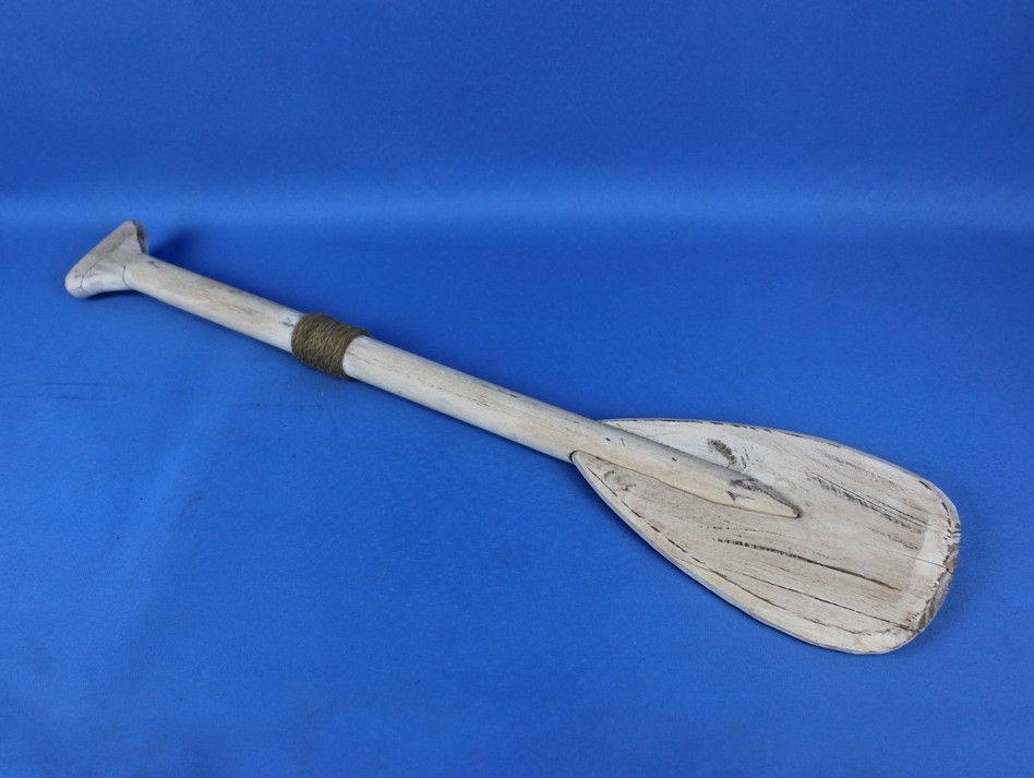 Wooden Rustic Whitewashed Decorative Rowing Boat Paddle with Hooks 24"