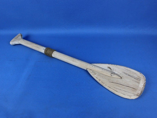 Wooden Rustic Whitewashed Decorative Rowing Boat Paddle with Hooks 24"