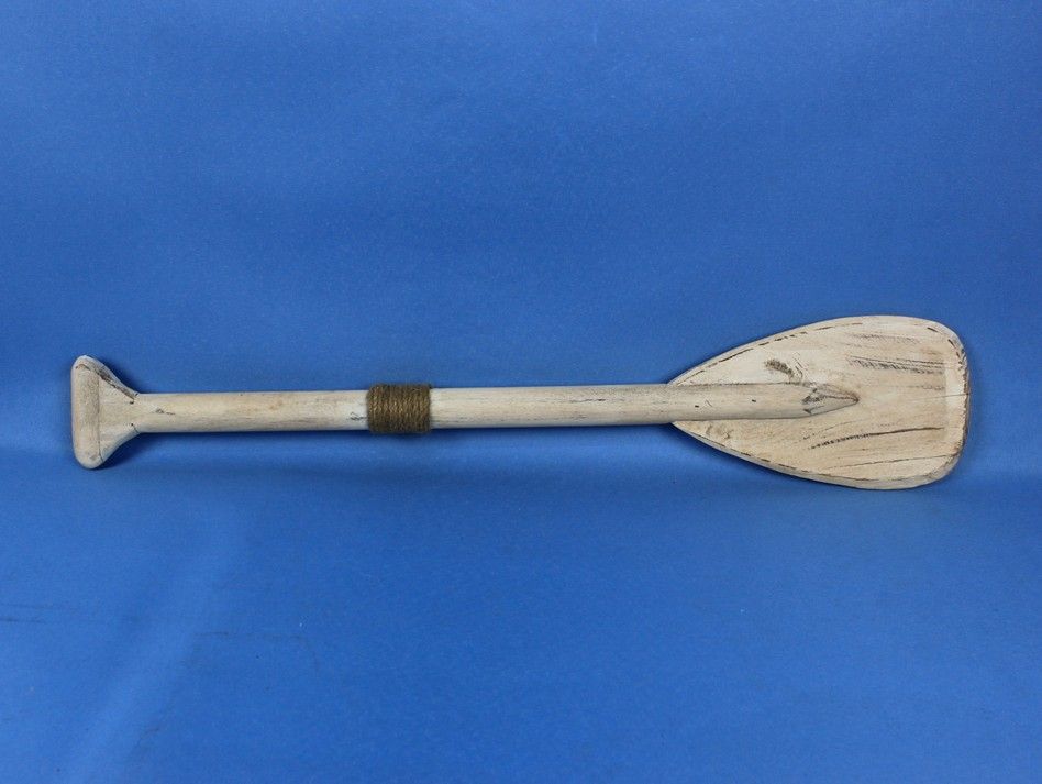 Wooden Rustic Whitewashed Decorative Rowing Boat Paddle with Hooks 24"