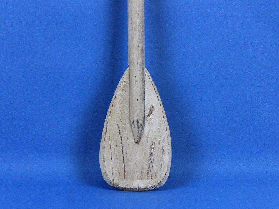 Wooden Rustic Whitewashed Decorative Rowing Boat Paddle with Hooks 24"