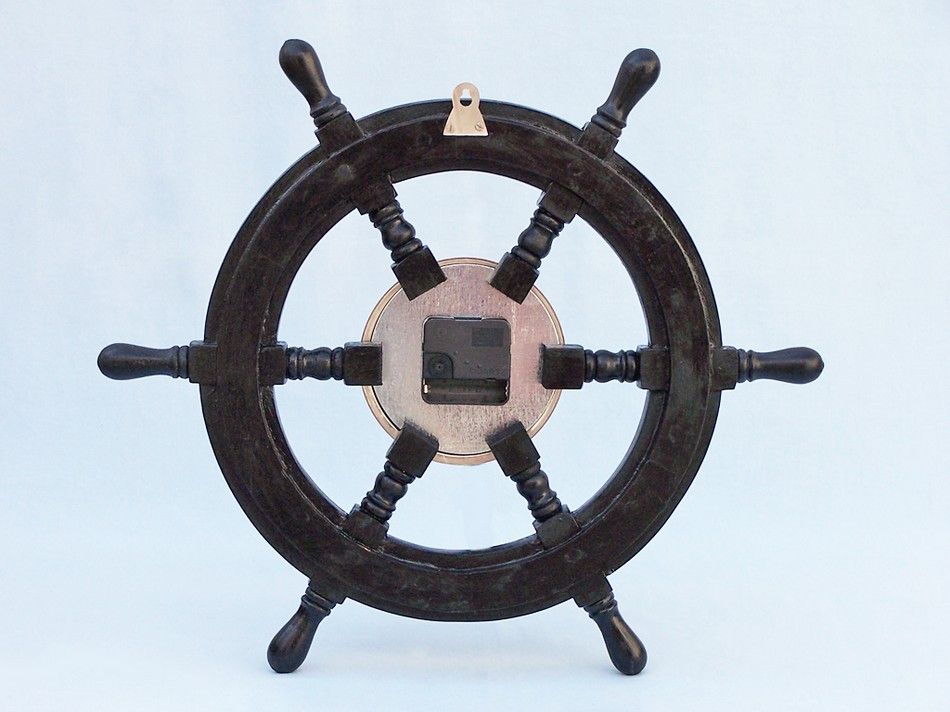 Deluxe Class Wood and Chrome Pirate Ship Wheel Clock 18"