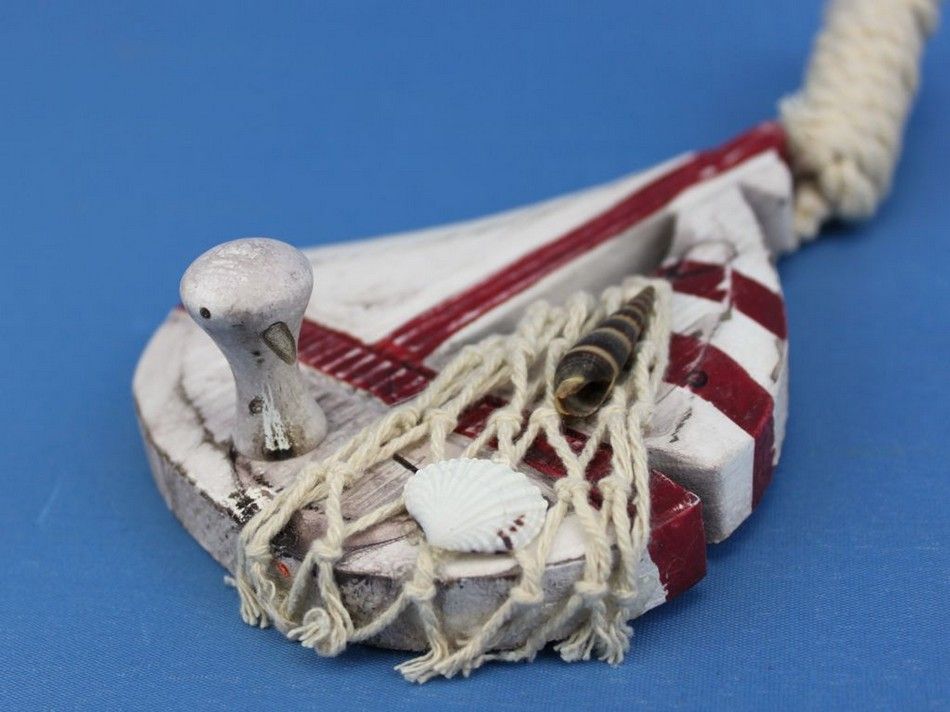 Wooden Rustic Red Decorative Sailboat/Anchor Wall Accent w/ Hook Set 6"