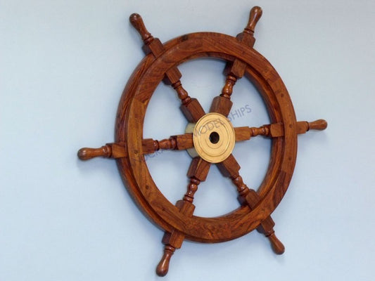 Deluxe Class Wood and Brass Decorative Ship Wheel 30"