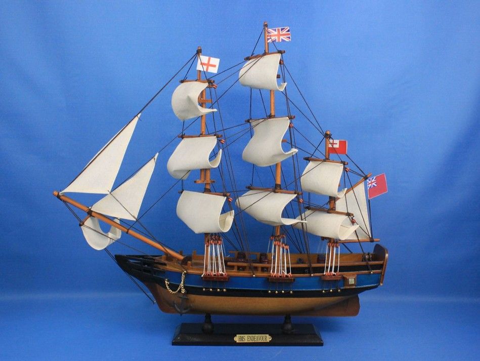 Wooden HMS Endeavour Tall Model Ship 20"