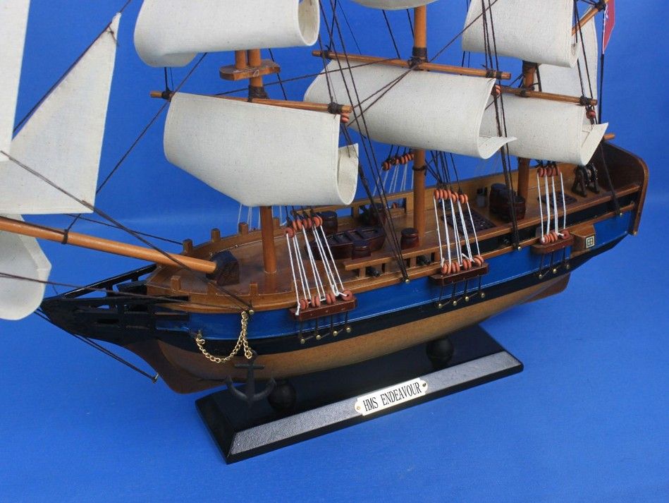 Wooden HMS Endeavour Tall Model Ship 20"